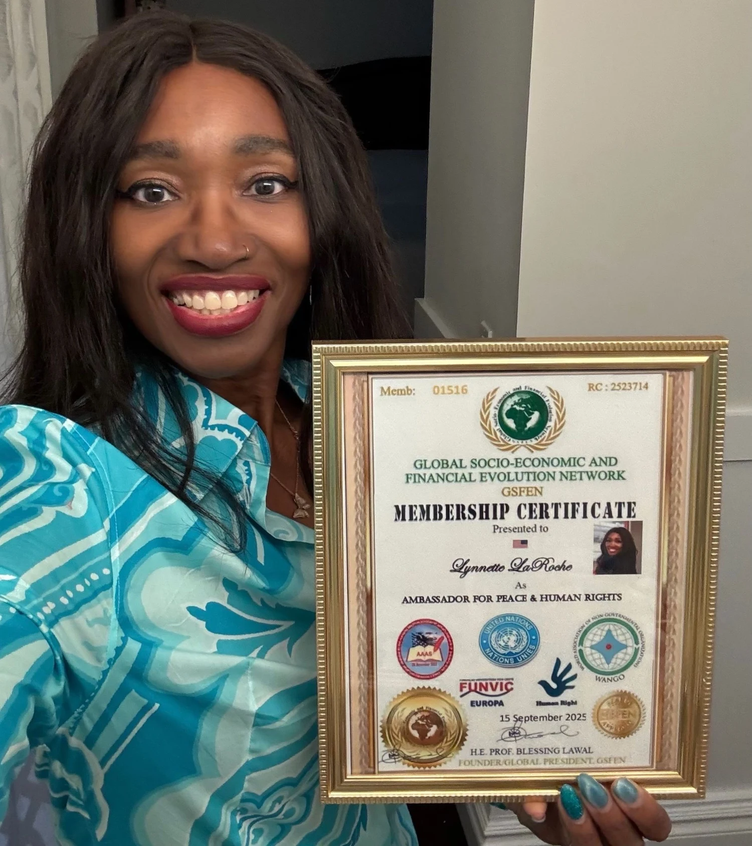 GSFEN Worldwide Appoints Amb. Lynnette La Roche as Ambassador for Peace and Human Rights
